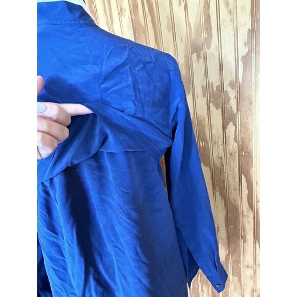 Vince Womens Dark Blue SILK Button Down Long Sleeve Blouse Size XS - Picture 8 of 11